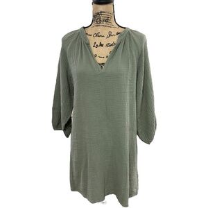 Nation LTD Nala Peasant Dress Gauze Vintage Army Green V-Neck 3/4 Sleeve Size XS